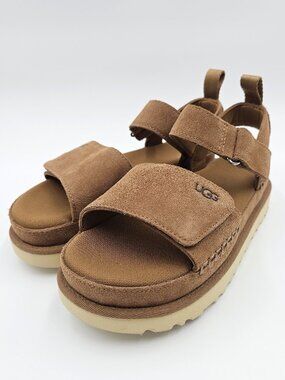 UGG Goldenstar Suede Strap Platform Sandal Chestnut 1136783 Women's Size 6- NEW